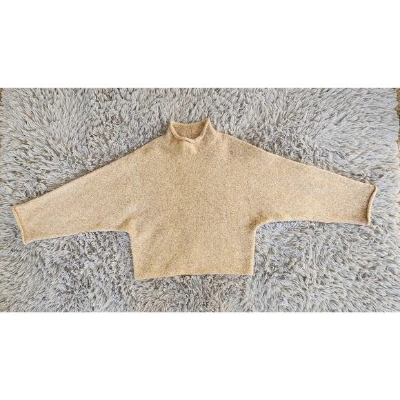 William Rast Sweater Womens Medium Tan Oatmeal Mock Neck Cropped Wool Blend - Picture 3 of 12